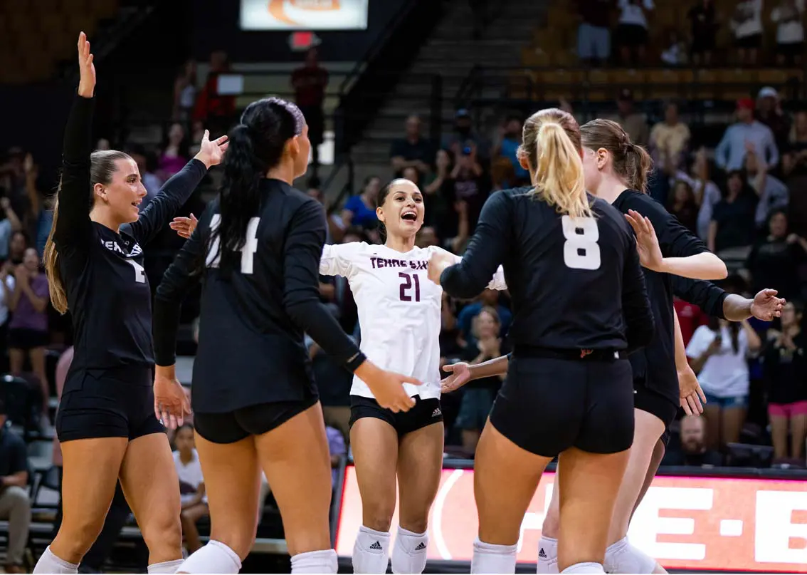 Volleyball players celebrating together